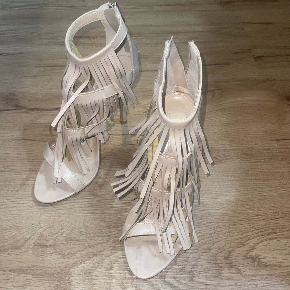 Adriana beige tassel heel shoe